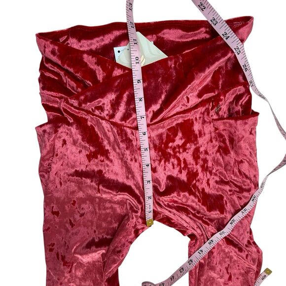 NEW Fabletics Crushed Velour Crossover Waist Leggings Size Small Red Athletic - Picture 11 of 13